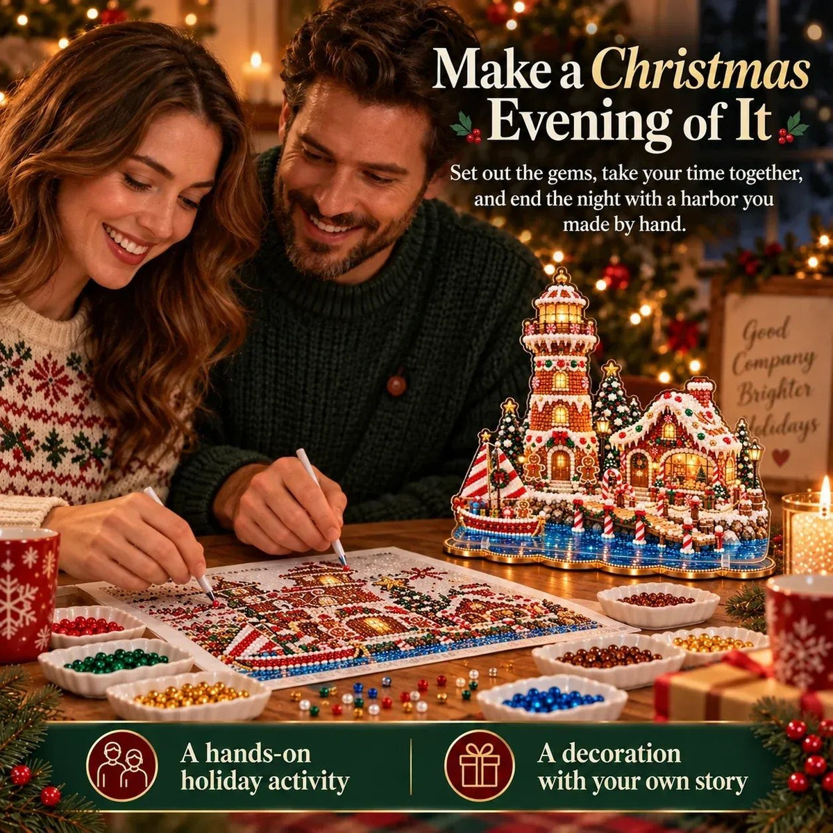 ✨ Premium Parel Kerstvuurtoren Diamond Painting-kunstset | Luxe, fluweelzacht canvas met krasbestendige, kleurvaste parelkralen – DIY-kerstdecoratie 🎅⛄️❄️