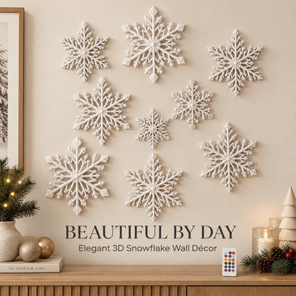 ❄️✨ LED-wandlampjes in de vorm van sneeuwvlokken — 3D-kerstversiering met afstandsbediening, blauwe en witte gloed