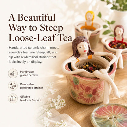 ☕🏺Whimsical Sitting Lady Ceramic Tea Strainer Collection