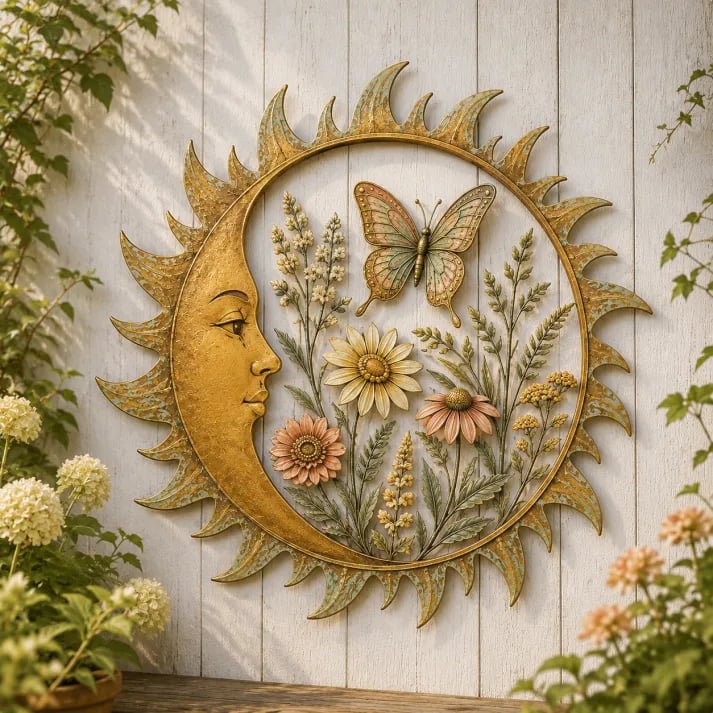 🌞 Collectie vintage wanddecoraties met zonnemotief