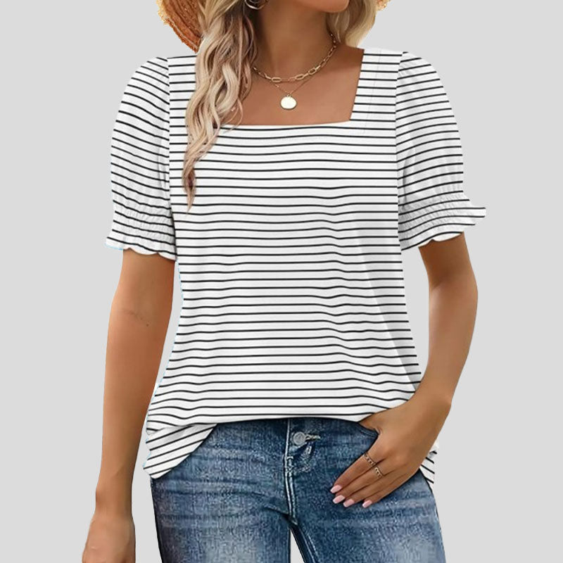 🌸Shirt met U-hals en bloembladmouwe