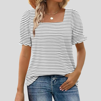 🌸Shirt met U-hals en bloembladmouwe
