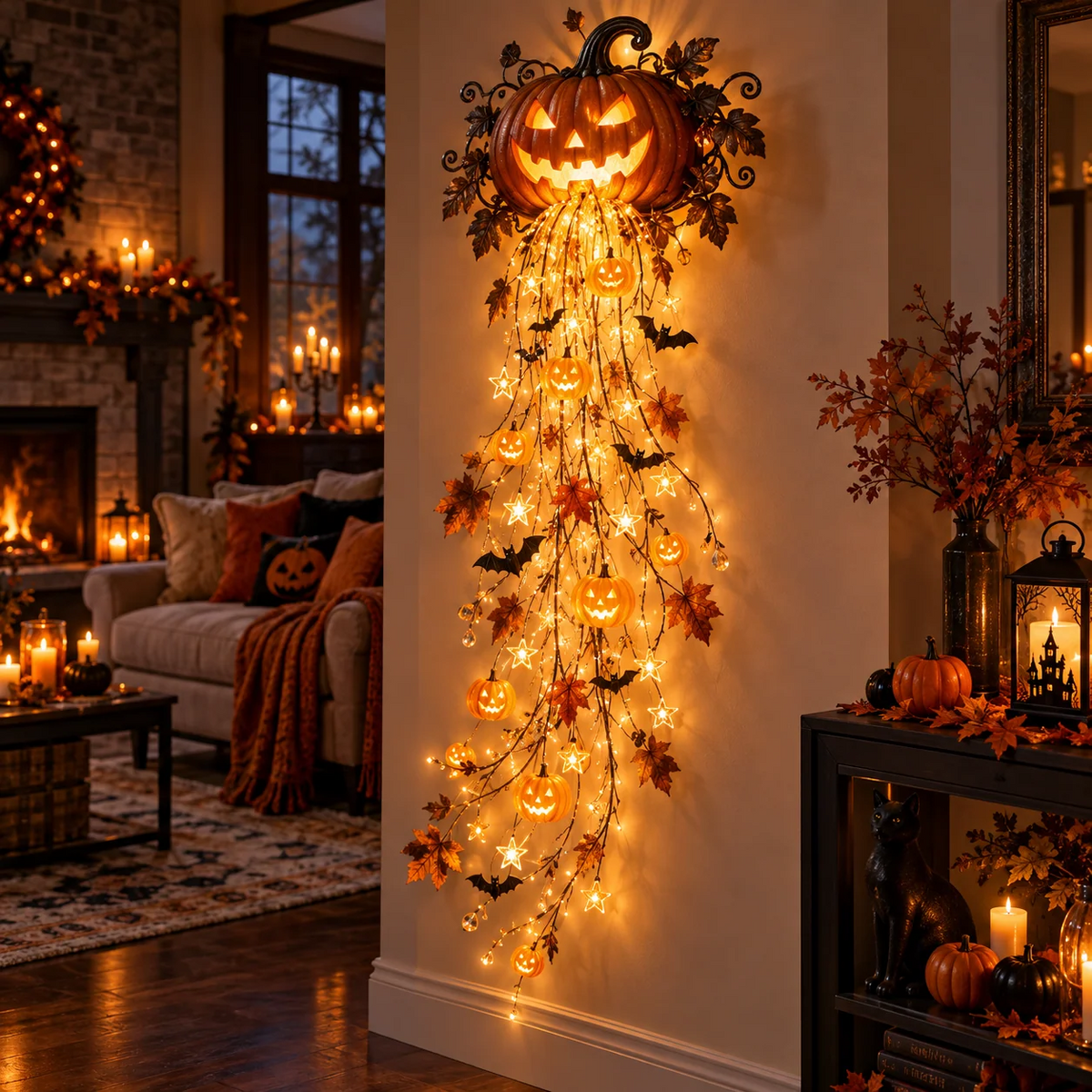 ✨Betoverende Halloween-lichtcascade – Gotische verlichte wanddecoratie🌙