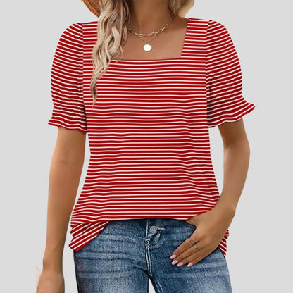 🌸Shirt met U-hals en bloembladmouwe