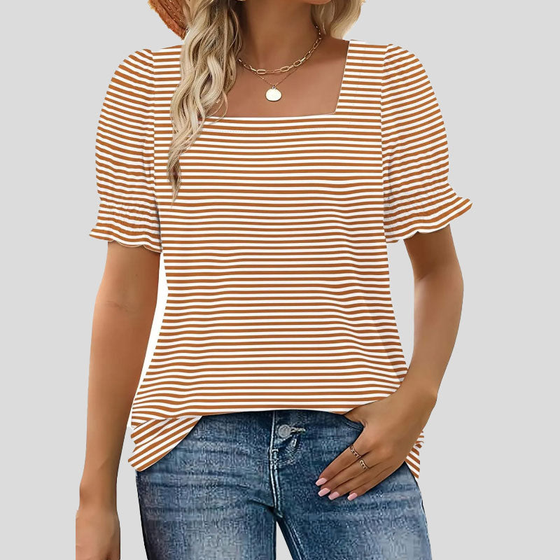 🌸Shirt met U-hals en bloembladmouwe