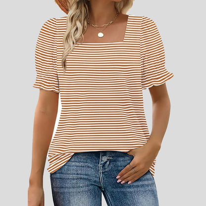 🌸Shirt met U-hals en bloembladmouwe