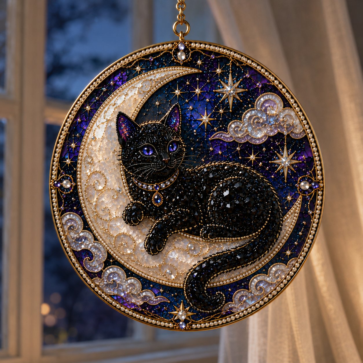 🌙 DIY-set voor een hemelse zwarte kat als raamversiering | 3D-zonnevanger met parelkraaltjes 🔮✨