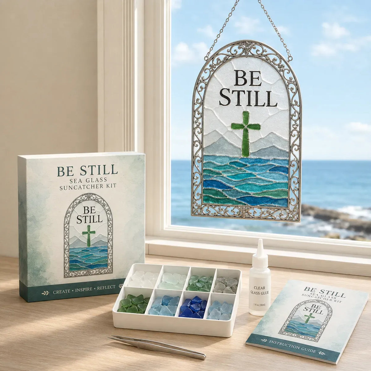 ✝️ Collectie DIY-kits voor zonnelichtvangers met bijbelteksten, geschikt voor beginners | Complete set inclusief stukjes mat zeeglas, doorzichtige lijm en een stapsgewijze handleiding 💕