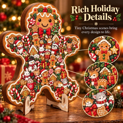 🎄 Houten kerstpuzzel van 20 cm met standaard | 9 feestelijke ontwerpen om in elkaar te zetten en tentoon te stellen 🧩