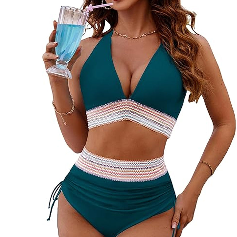 ☀️Tijdelijke vakantieaanbieding🏖️Bikinisets met hoge taille en buikcorrigerende kleuren: Color Block Bikini Sets