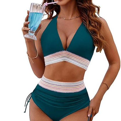 ☀️Tijdelijke vakantieaanbieding🏖️Bikinisets met hoge taille en buikcorrigerende kleuren: Color Block Bikini Sets