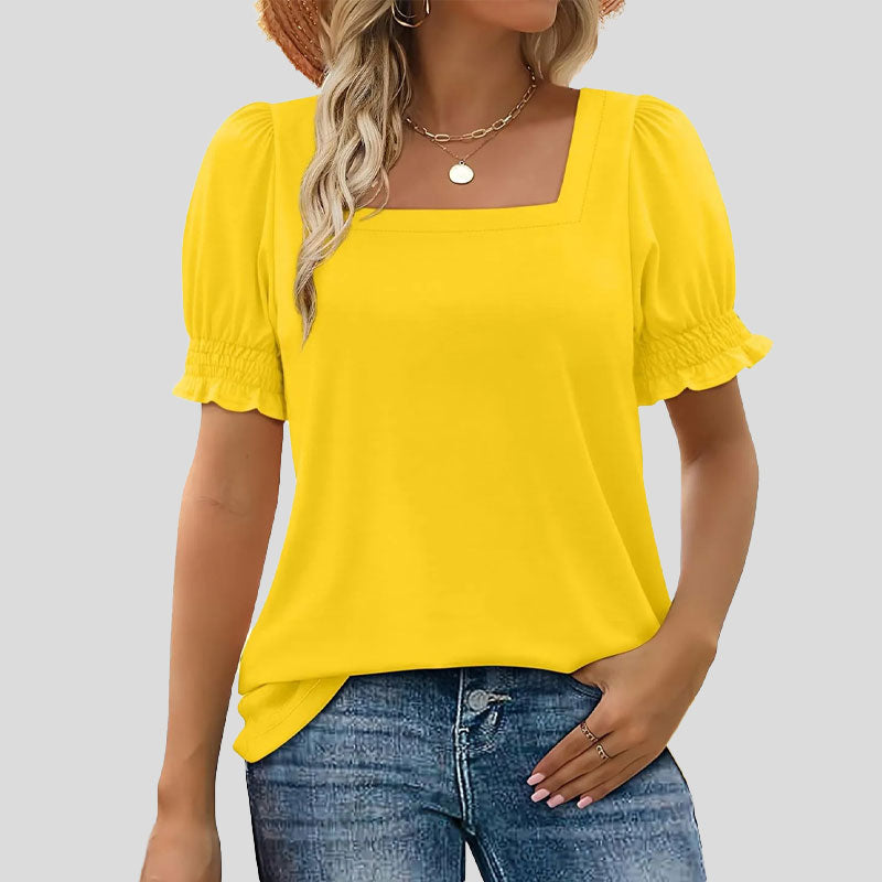 🌸Shirt met U-hals en bloembladmouwe