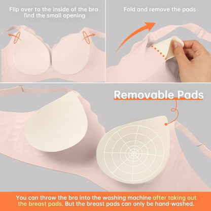 💖Naadloze push-up beha voor dames – draadloos, V-hals, met mesh en gekruist design
