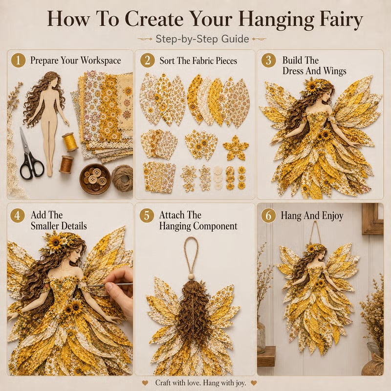 🧚‍♀️🌸 Premium doe-het-zelfpakket ‘Fairy Patchwork’ | Hoogwaardige gelaagde stof met bloemmotiefvleugels – doe-het-zelf, handgemaakte fantasiewanddecoratie ✨