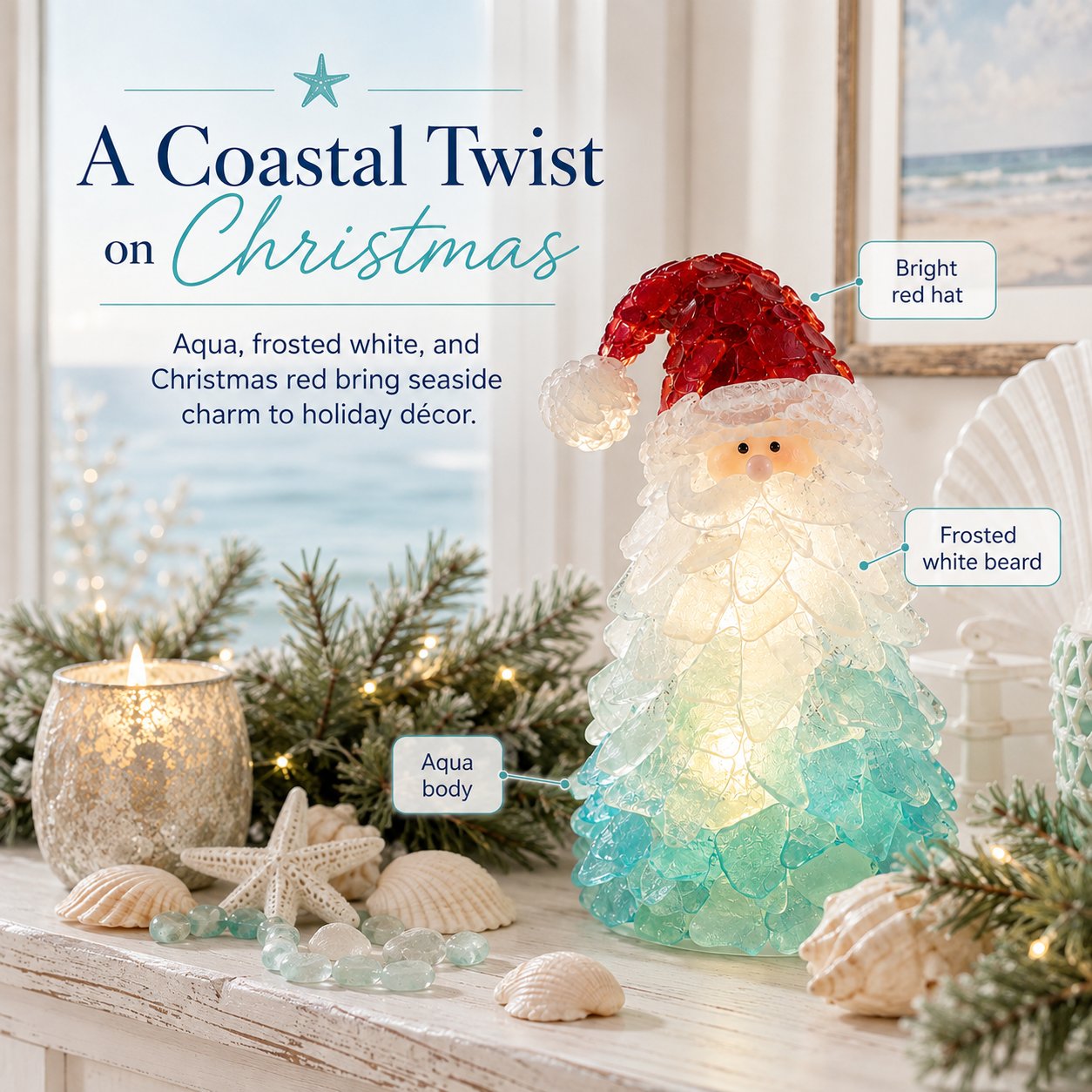 🎅 Beginnersvriendelijke doe-het-zelf-set voor kerstversiering met verlichte zeeglas-kerstman | Complete set inclusief stukjes zeeglas, warme kerstverlichting en een stapsgewijze handleiding 💕