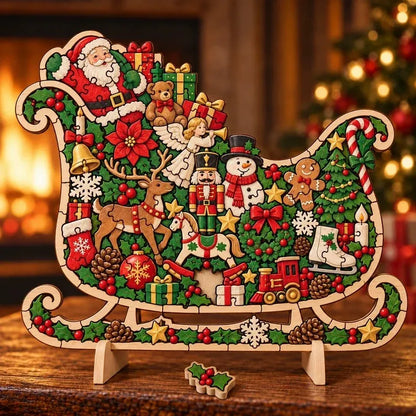 🎄 Houten kerstpuzzel van 20 cm met standaard | 9 feestelijke ontwerpen om in elkaar te zetten en tentoon te stellen 🧩