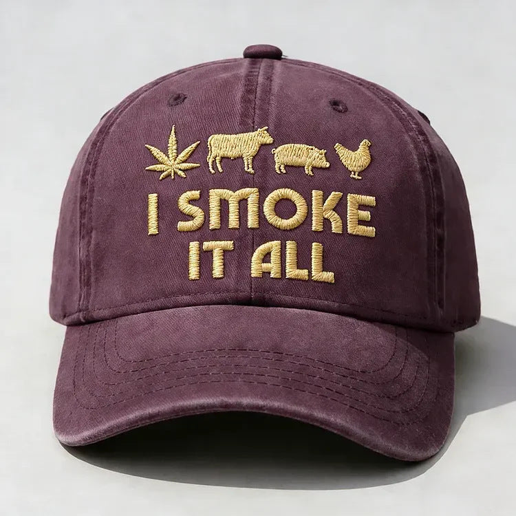 🧢 “I Smoke It All” geborduurde pet – Koel, comfortabel en grappig! 😎✨
