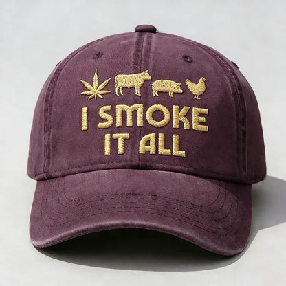 🧢 “I Smoke It All” geborduurde pet – Koel, comfortabel en grappig! 😎✨