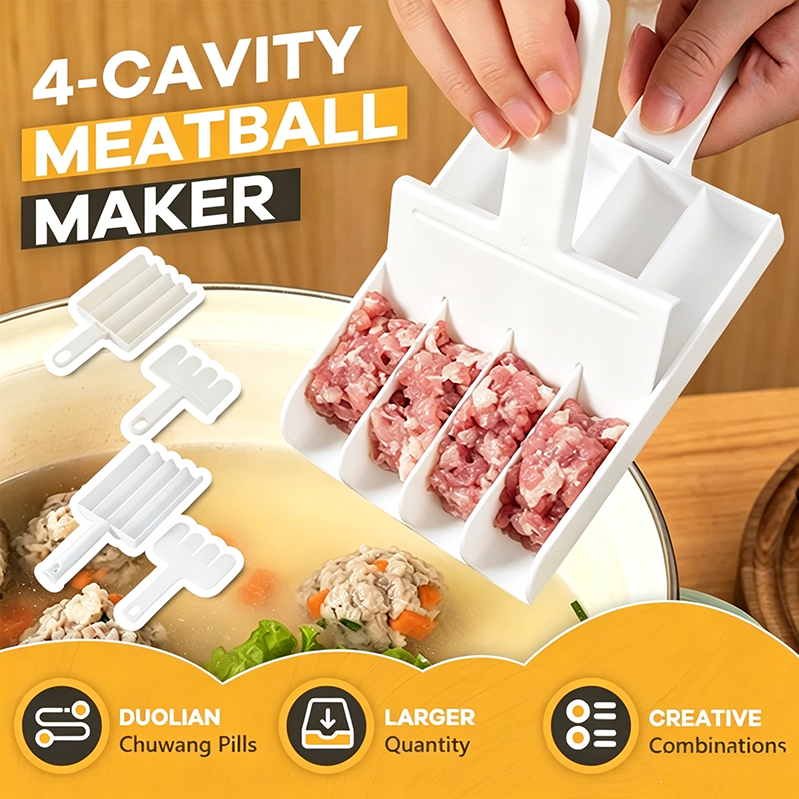 📢📢 Limited-time 50% off! Buy one, get one free!! 4-Vaks Gehaktballen Maker – Snel, Gelijkmatig & Perfect van Vorm! 🍡✨🍢