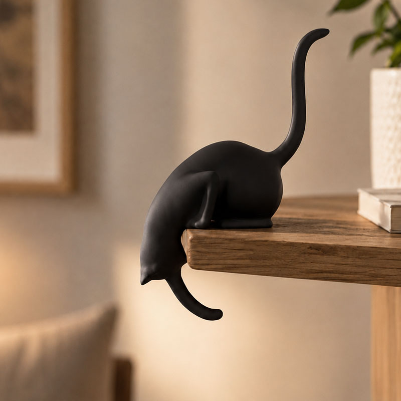 🐈‍⬛🗝️ Creatieve Zwarte Kattenstaart Sleutelhouder – Hanghaak voor Huisdecoratie 🏠