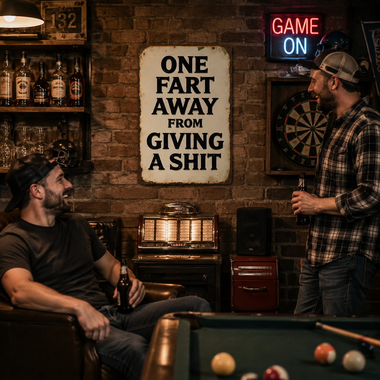 😂💨 “Een scheet laten is gewoon toegeven dat het je geen reet kan schelen!” – Grappig Vintage Wandbord