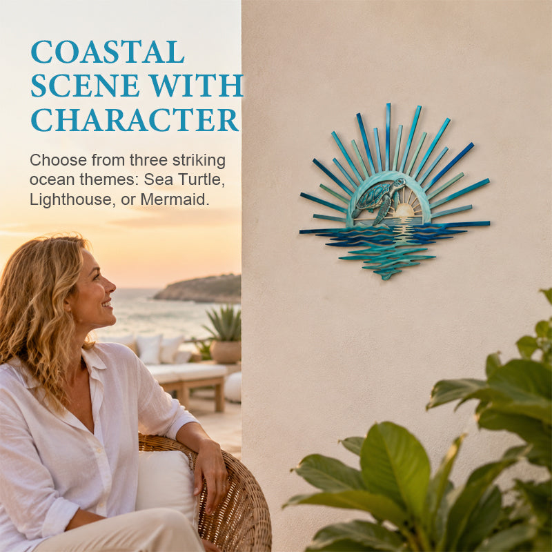 🌅 ‘Legend of the Sunset Tides’ metalen wanddecoratie – 🌊 Metalen wanddecoratie in vintage maritieme stijl