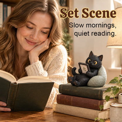 🐱📚 Beeldje van een lezende kat — Een boekenliefhebbers-accessoire voor gezellige hoekjes