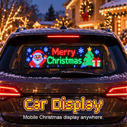🎅🚗 Geanimeerd LED-autodisplay — Via app te bedienen feestelijk raamscherm, gevoed via USB-C