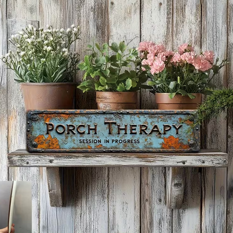 50% Zomerkorting Voor De Perfecte Farmhouse Sfeer! 🌞🌿🏡Metalen bord in landelijke stijl met de tekst “Porch Healing”