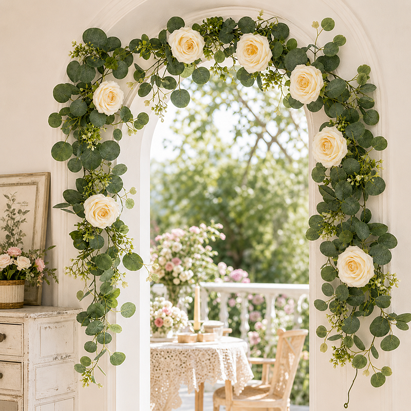 💐 Luxe Kunstrozen Guirlande – Altijd Bloeiend, Altijd Prachtig! 🌹✨
