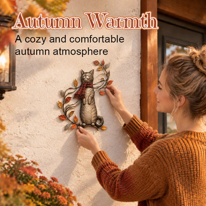 🍁Metalen wanddecoratie met herfstkat🐱