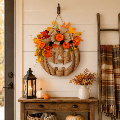 🎃✨ Lighted Burlap Pumpkin Wreath  (✨Limited Edition 2026)
