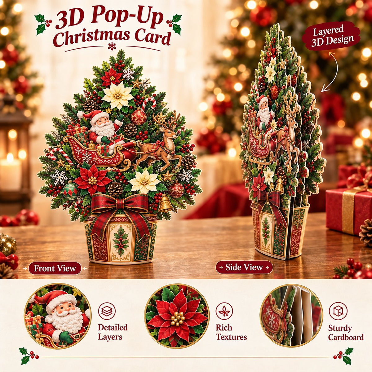 🌲 Pop-up 3D-kerstboomkaart ✨ Verandert in een vrijstaande feestelijke tafeldecoratie