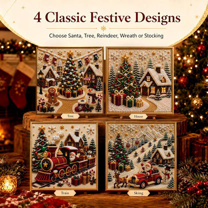 🎄🎅 Premium 3D-kerstwanddecoratieset met parels | Luxe canvas met vloklaag en krasbestendige, kleurvaste parelkraaltjes – DIY-kerstdecoratie ⛄️❄️