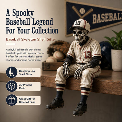 ⚾ Skeletfiguurtje voor op de plank in honkbalstijl – Hij bleef iets te lang in het spel 💀