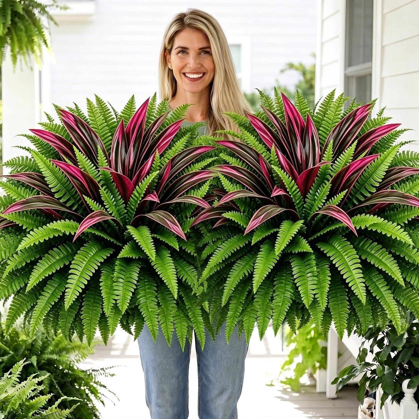 💥Zomeraanbieding🔥UV-bestendige kunstvaren en rode dracaena als decoratieve planten – vol, weelderig en kleurvast!
