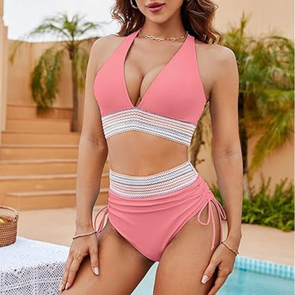 ☀️Tijdelijke vakantieaanbieding🏖️Bikinisets met hoge taille en buikcorrigerende kleuren: Color Block Bikini Sets