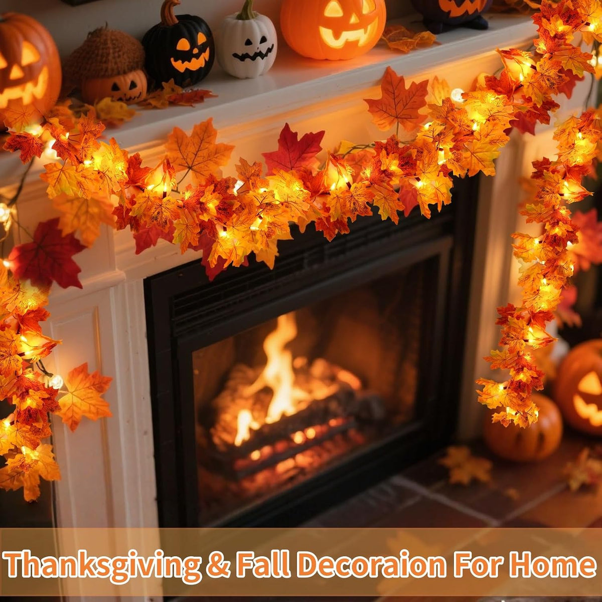 🍂 Sfeervolle Esdoornbladslinger met Warmwit Licht – Een Knusse Herfstdecoratie voor Elk Hoekje!🍁