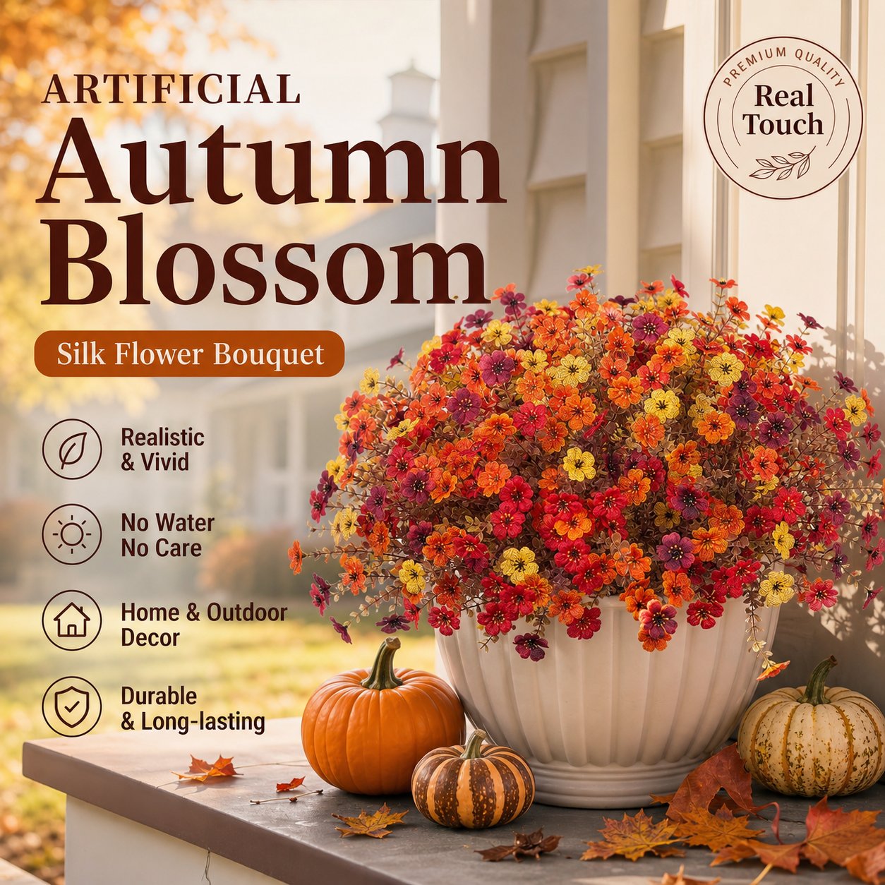 🍂🧡Kunstbloemenboeket in herfsttinten – Weerbestendige kunstbloemen voor op de veranda en in huis
