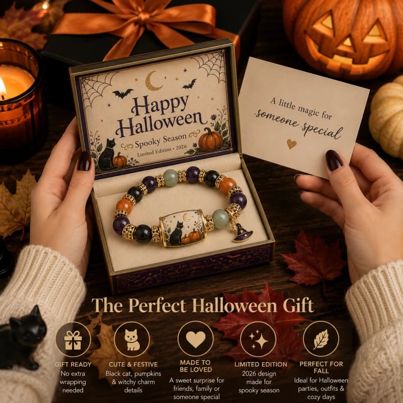🔥LAATSTE DAG 50% KORTING - 🎃Cadeauset met kralenarmband in de vorm van een zwarte kat en pompoen, limited edition 2026 Halloween