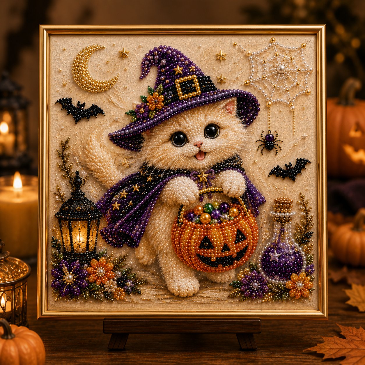 🐈‍⬛🎃DIY-schilderpakket voor Halloween-katten met parelkraaltjes