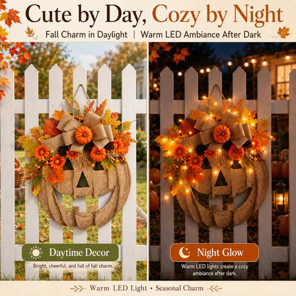 🎃✨ Lighted Burlap Pumpkin Wreath  (✨Limited Edition 2026)