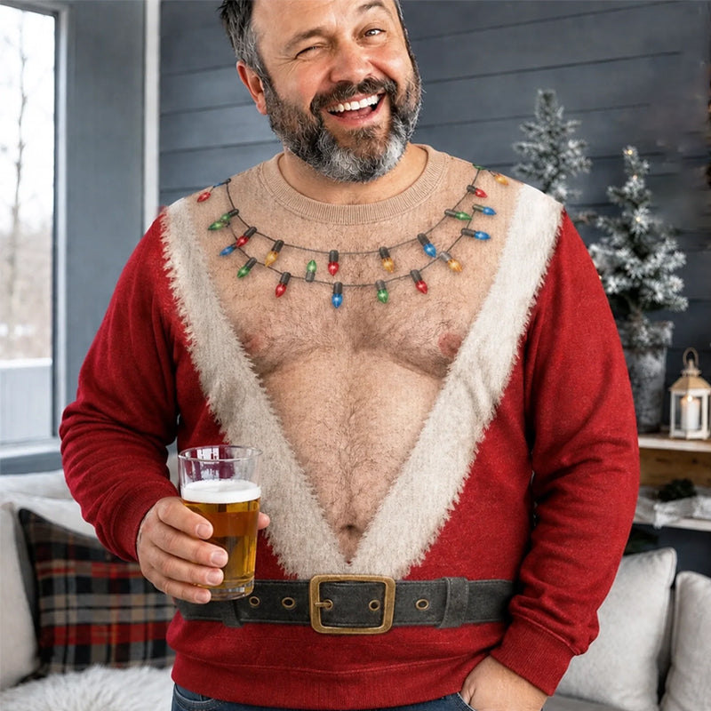 🎅 Grappig kerstshirt met lange mouwen en kerstmanmotief | Opvallend feestshirt voor de feestdagen