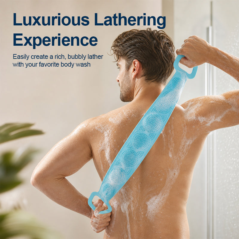 🌿🛁 Extra Lange Siliconen Rugborstel – Reinigt, Masseert & Verzorgt! ✨💙