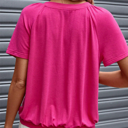 Vrouwen casual geplooide V-hals top met korte mouwen