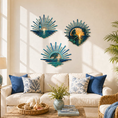 🌅 ‘Legend of the Sunset Tides’ metalen wanddecoratie – 🌊 Metalen wanddecoratie in vintage maritieme stijl