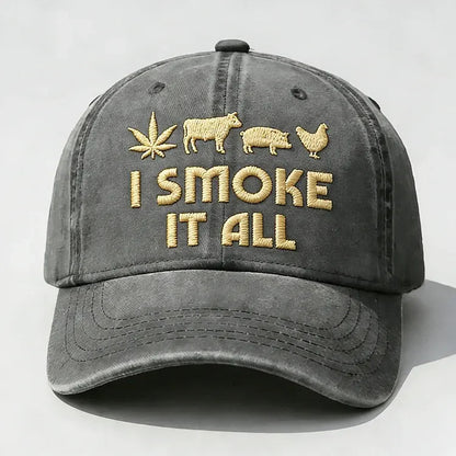 🧢 “I Smoke It All” geborduurde pet – Koel, comfortabel en grappig! 😎✨