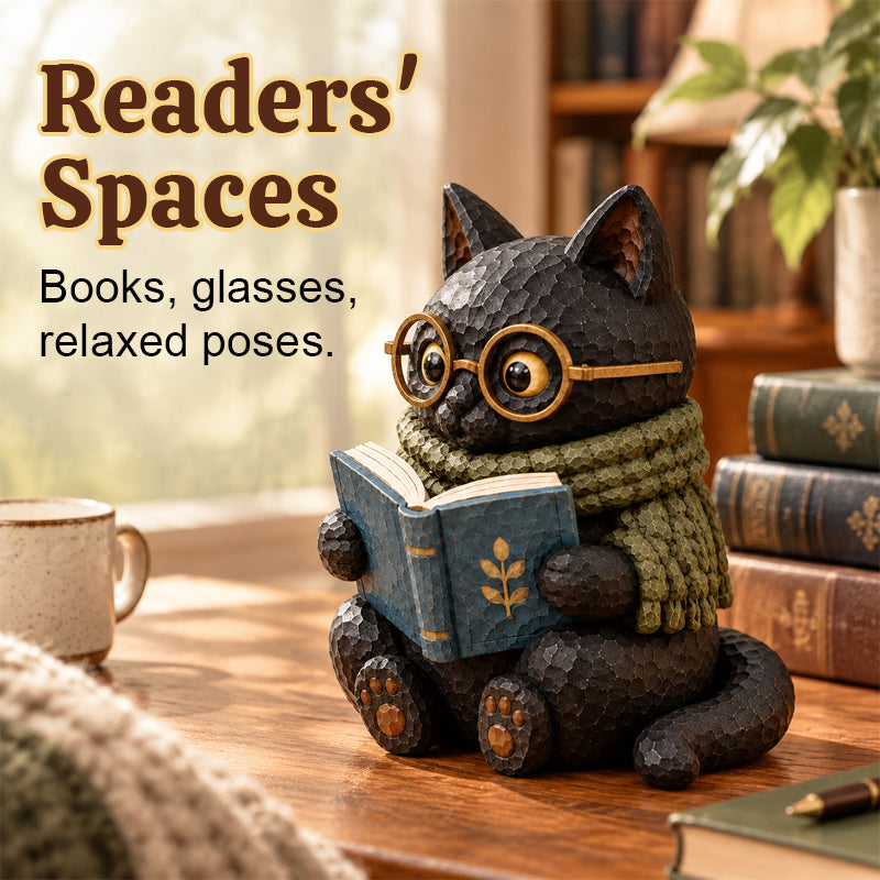 🐱📚 Beeldje van een lezende kat — Een boekenliefhebbers-accessoire voor gezellige hoekjes