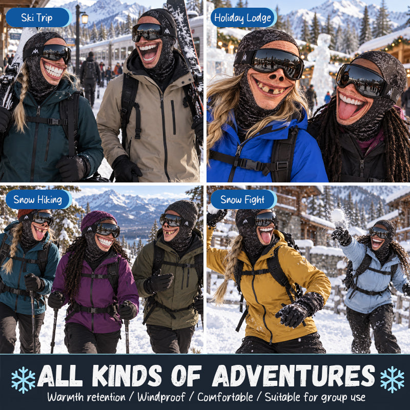 😂❄️ Grappig gezichtsmasker voor ski's – Hilarische bivakmuts voor de winter en het skiën !🎿