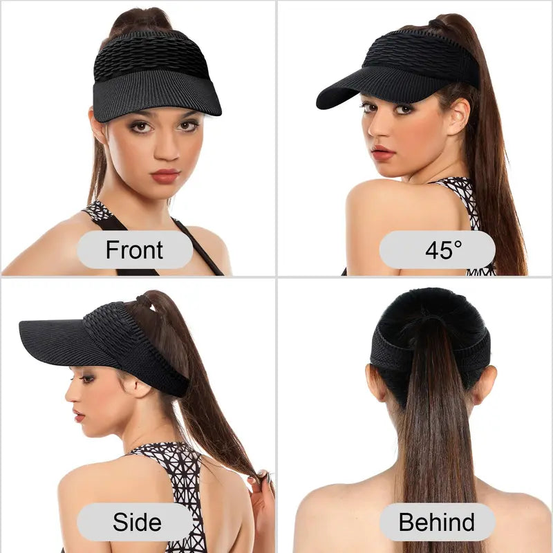 Stijlvolle Dames Zonneklep – Ademend, Licht en Beschermend ☀️🧢🌿Set van twee zonnehoeden voor dames met hoge paardenstaart